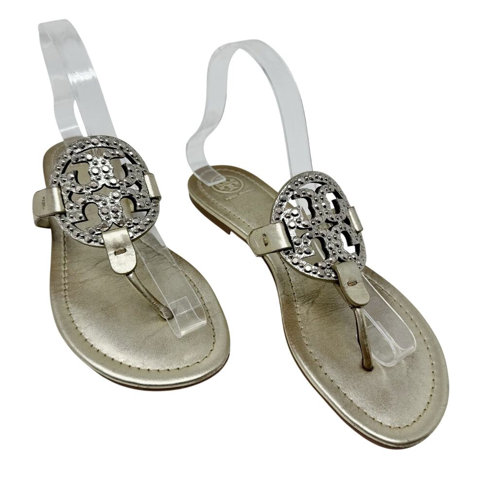 Tory Burch Miller Crystal Embellished Sandal Platinum Metallic Size 8